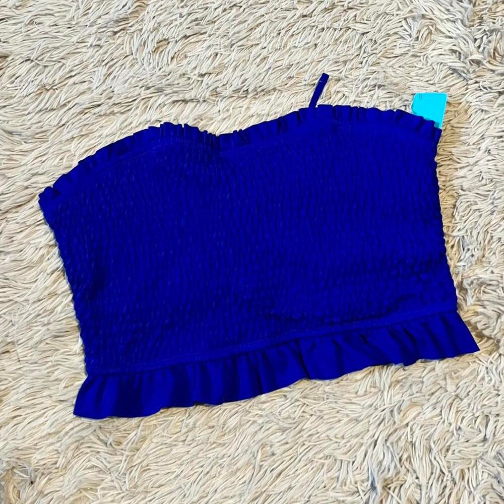 Royal Blue Ruffle Bandeau Vivid Pop Art Dopamine Fairy Core‎ Corset Crop Top